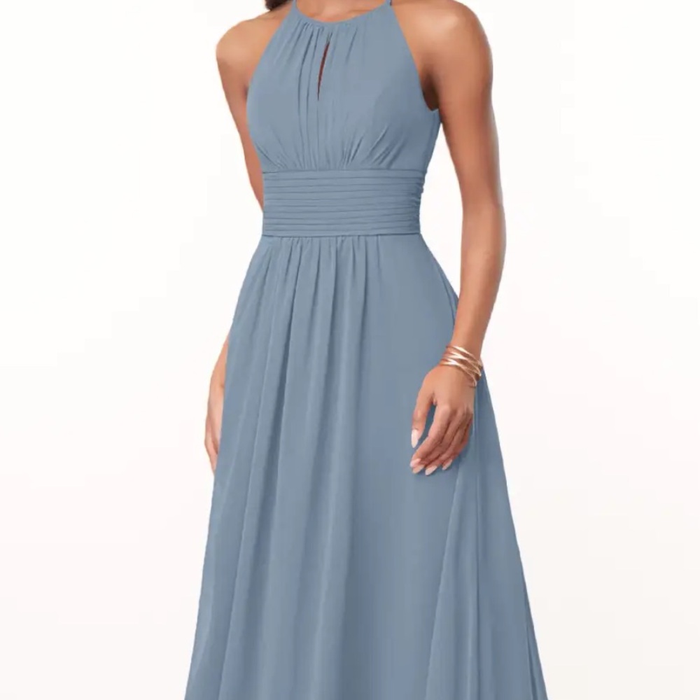 Azazie Dusty Blue Halter Wedding Dress Bonnie Style